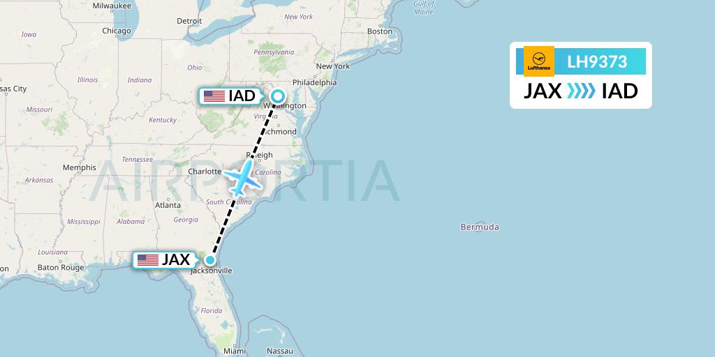LH9373 Lufthansa Flight Map: Jacksonville to Washington