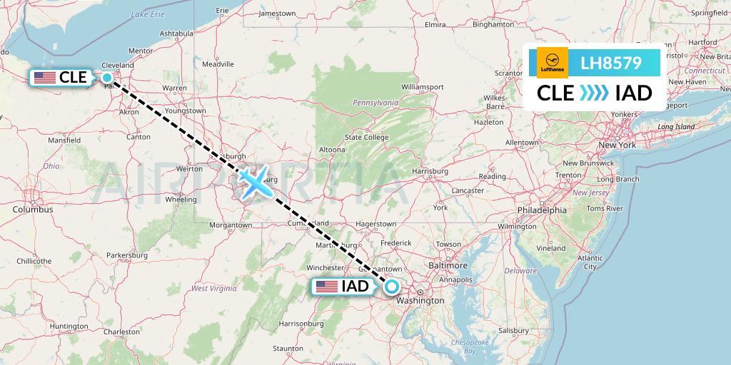 LH8579 Lufthansa Flight Map: Cleveland to Washington