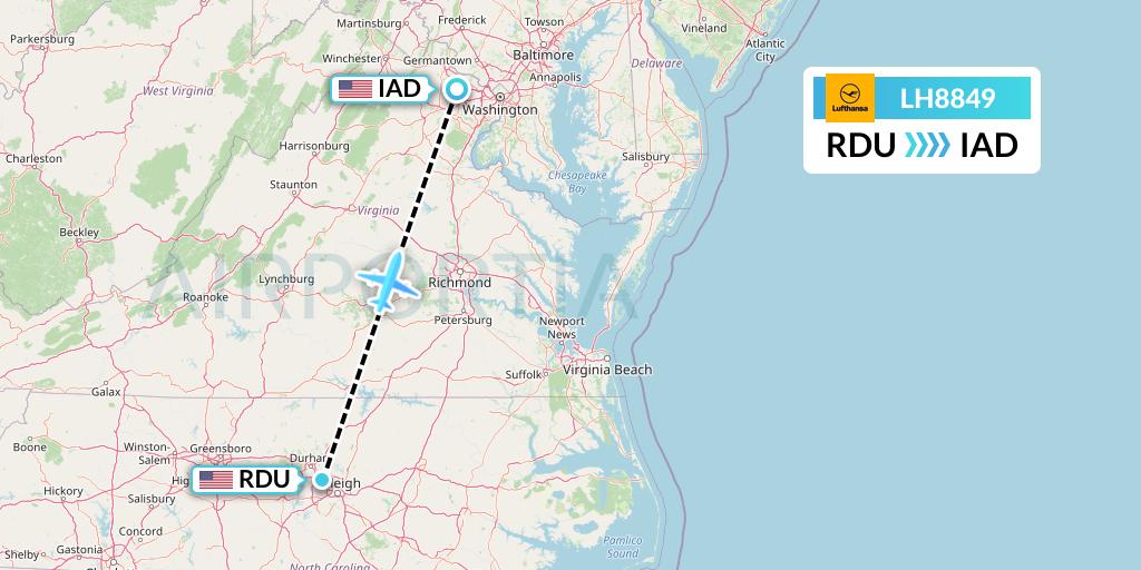 LH8849 Lufthansa Flight Map: Raleigh-Durham to Washington