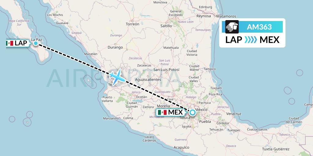 AM363 Aeromexico Flight Map: La Paz to Mexico City