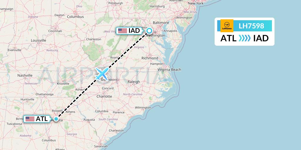 LH7598 Lufthansa Flight Map: Atlanta to Washington