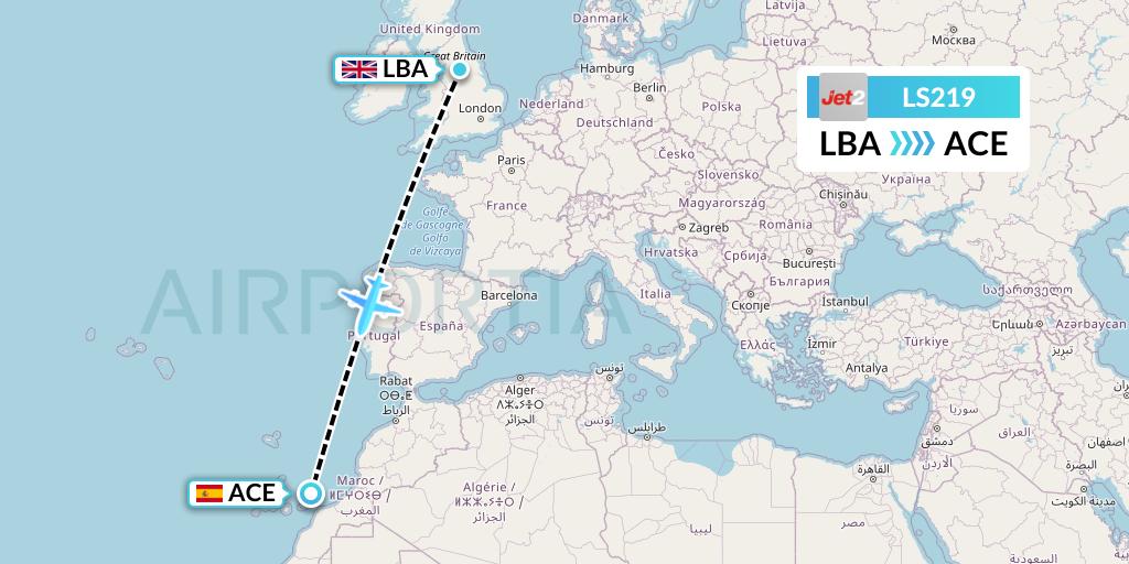 LS219 Jet2 Flight Map: Leeds to Lanzarote
