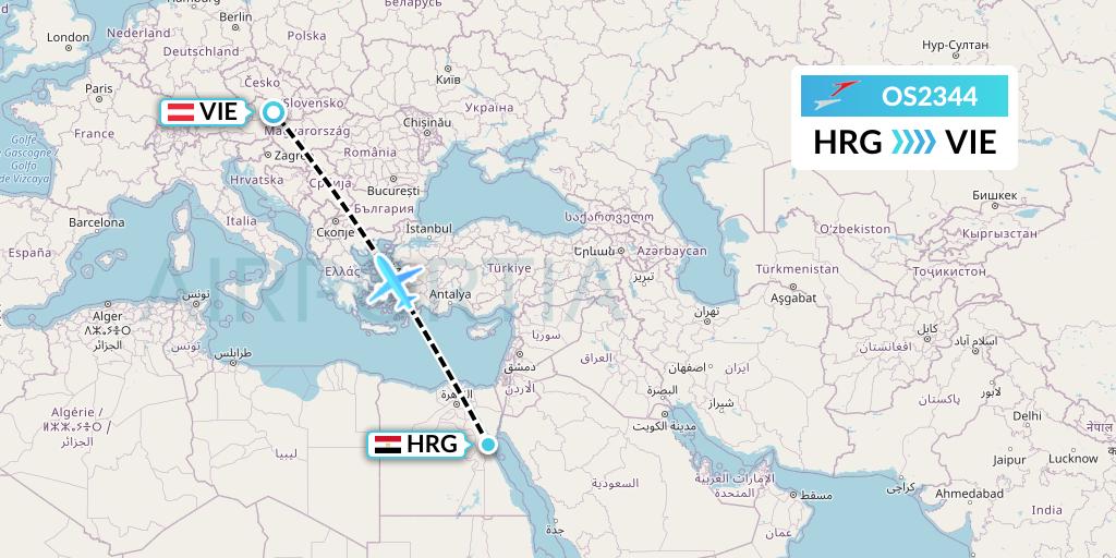 OS2344 Austrian Airlines Flight Map: Hurghada to Vienna