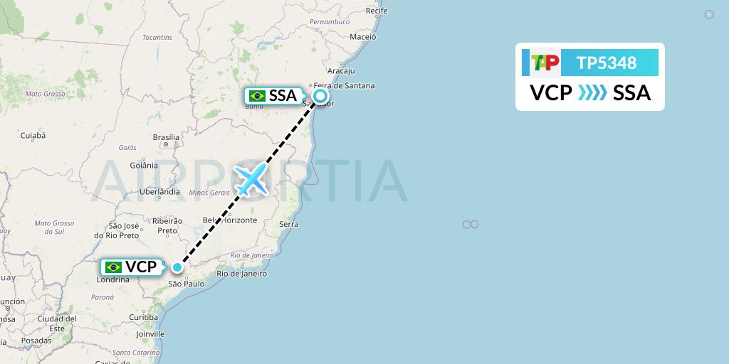 TP5348 TAP Portugal Flight Map: Campinas to Salvador