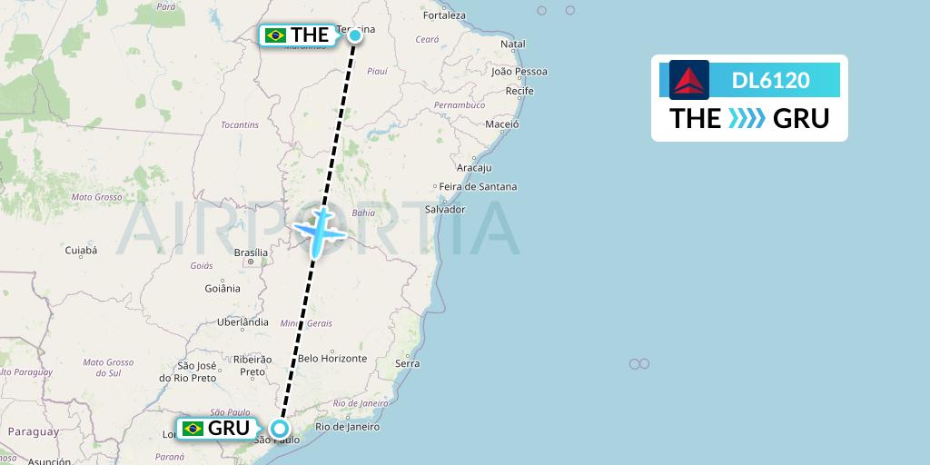 DL6120 Delta Air Lines Flight Map: Teresina to Sao Paulo