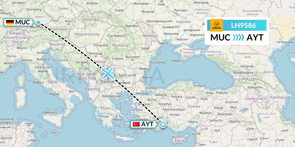LH9586 Lufthansa Flight Map: Munich to Antalya