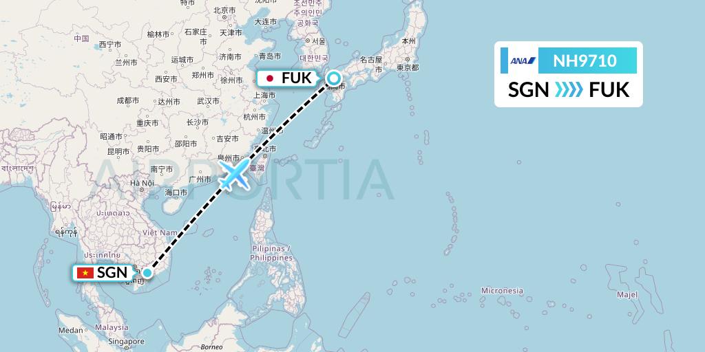 NH9710 All Nippon Airways Flight Map: Ho Chi Minh City to Fukuoka