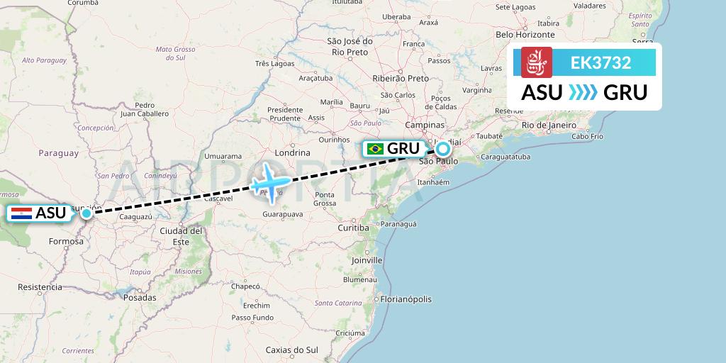 EK3732 Emirates Flight Map: Asuncion to Sao Paulo