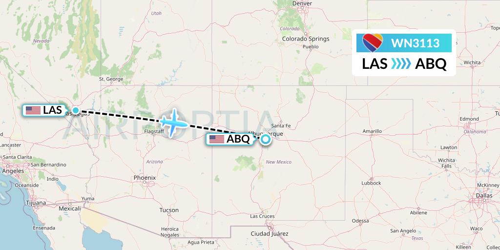 WN3113 Southwest Airlines Flight Map: Las Vegas to Albuquerque