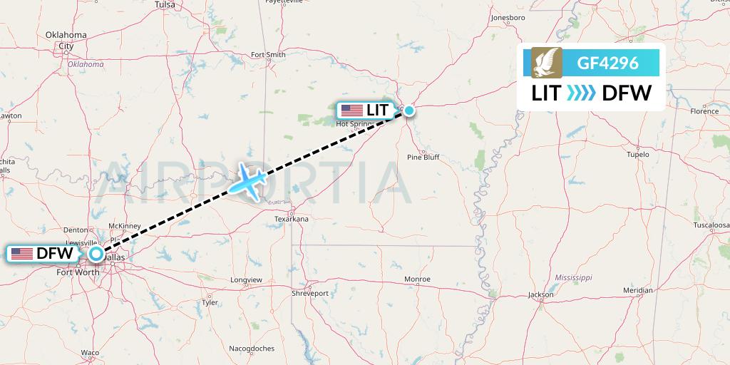 GF4296 Gulf Air Flight Map: Little Rock to Dallas
