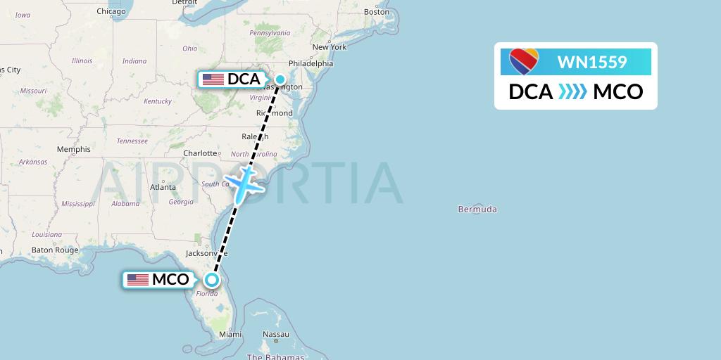 WN1559 Southwest Airlines Flight Map: Washington to Orlando