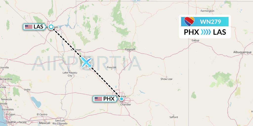 WN279 Southwest Airlines Flight Map: Phoenix to Las Vegas