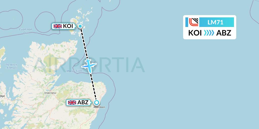 LM71 Loganair Flight Map: Kirkwall to Aberdeen