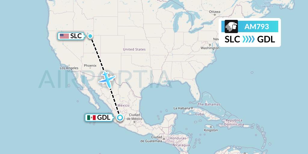 AM793 Aeromexico Flight Map: Salt Lake City to Guadalajara