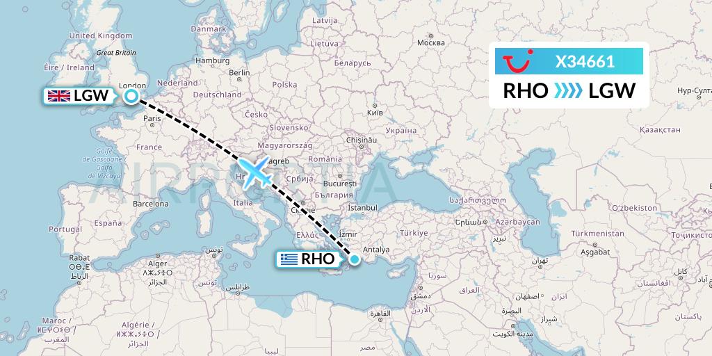 X34661 TUI fly Germany Flight Map: Rhodes to London