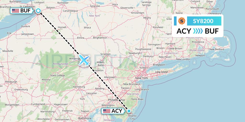 SY8200 Sun Country Airlines Flight Map: Atlantic City to Buffalo