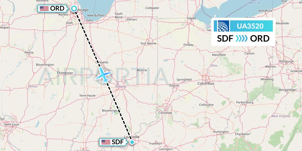 UA3520 United Airlines Flight Map: Louisville to Chicago