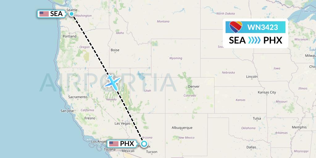 WN3423 Southwest Airlines Flight Map: Seattle to Phoenix