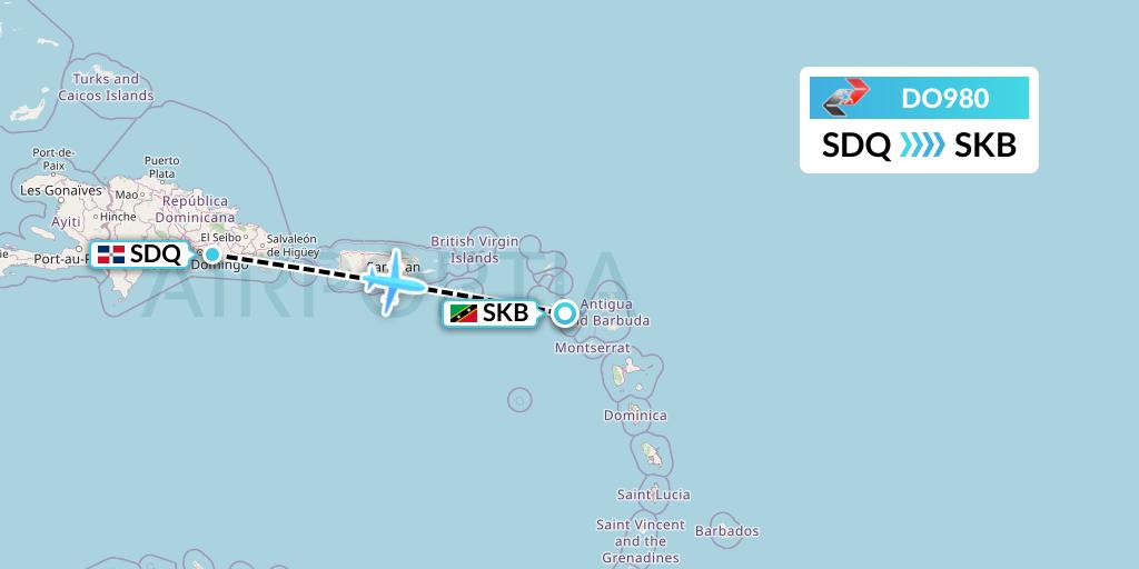 DO980 Sky High Aviation Flight Map: Santo Domingo to Basseterre