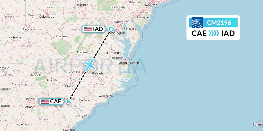 CM2196 Copa Airlines Flight Map: Columbia to Washington