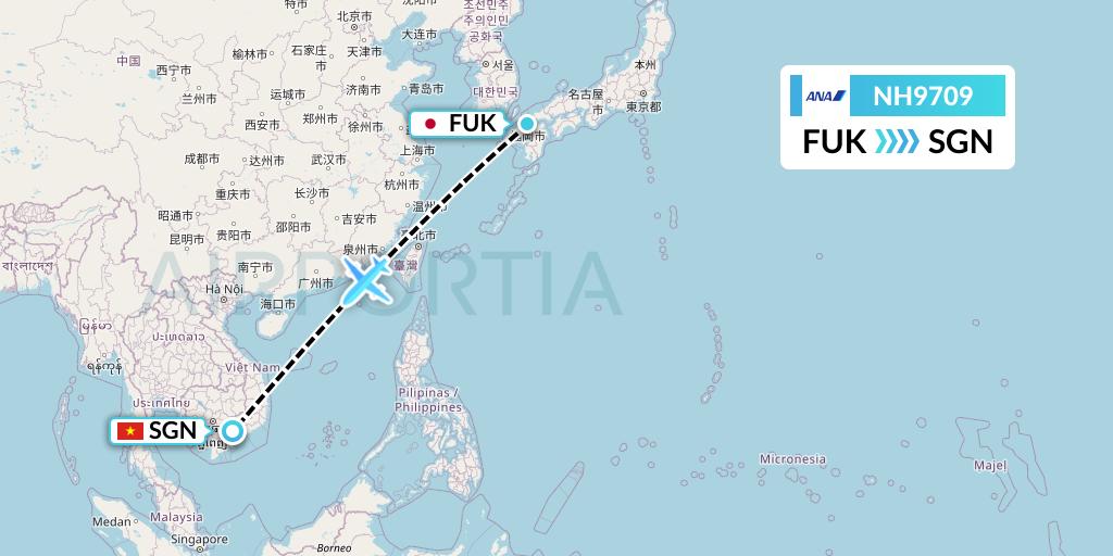 NH9709 All Nippon Airways Flight Map: Fukuoka to Ho Chi Minh City