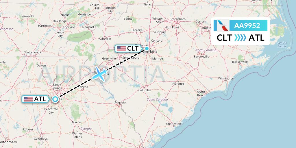 AA9952 American Airlines Flight Map: Charlotte to Atlanta