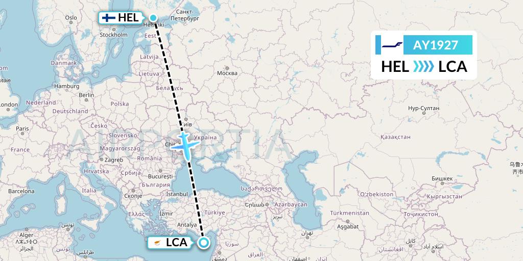AY1927 Finnair Flight Map: Helsinki to Larnaca