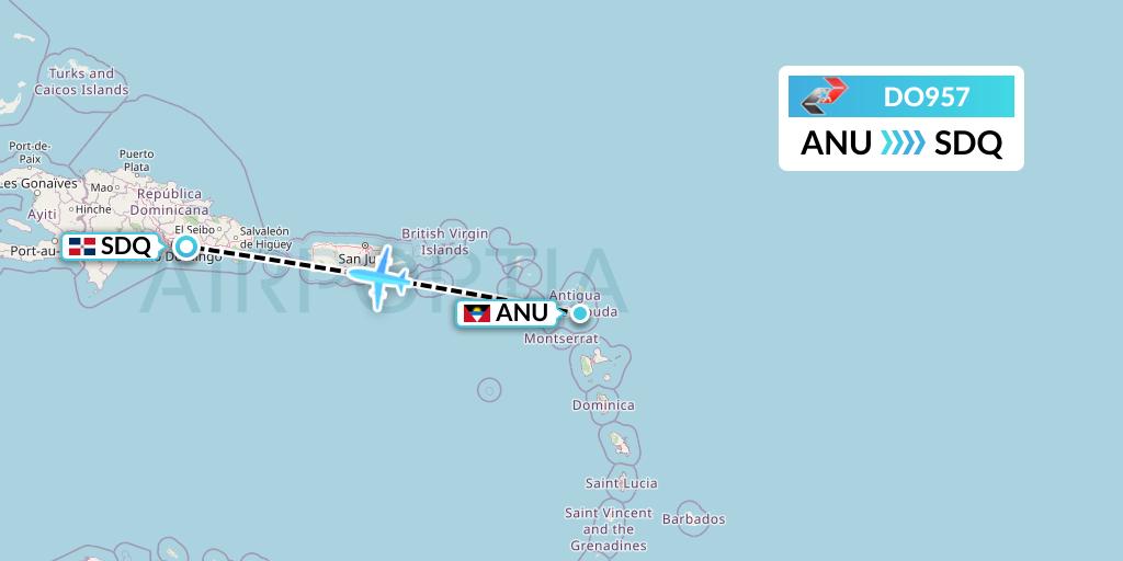 DO957 Sky High Aviation Flight Map: Antigua to Santo Domingo