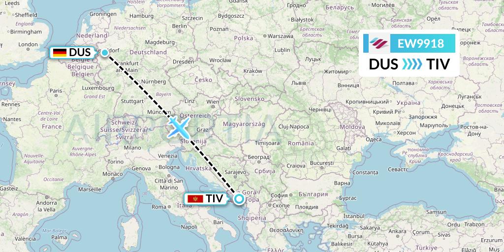 EW9918 Eurowings Flight Map: Dusseldorf to Tivat