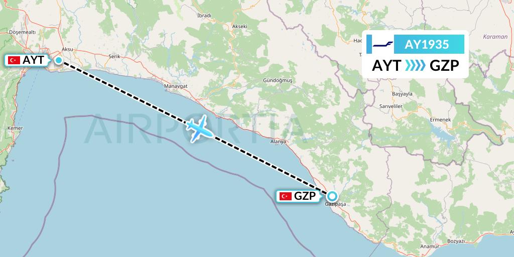 AY1935 Finnair Flight Map: Antalya to Gazipasa