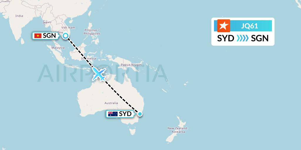 JQ61 Jetstar Airways Flight Map: Sydney to Ho Chi Minh City