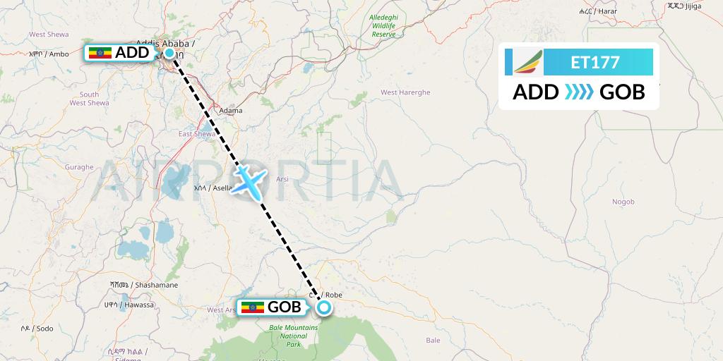 ET177 Ethiopian Airlines Flight Map: Addis Ababa to Goba