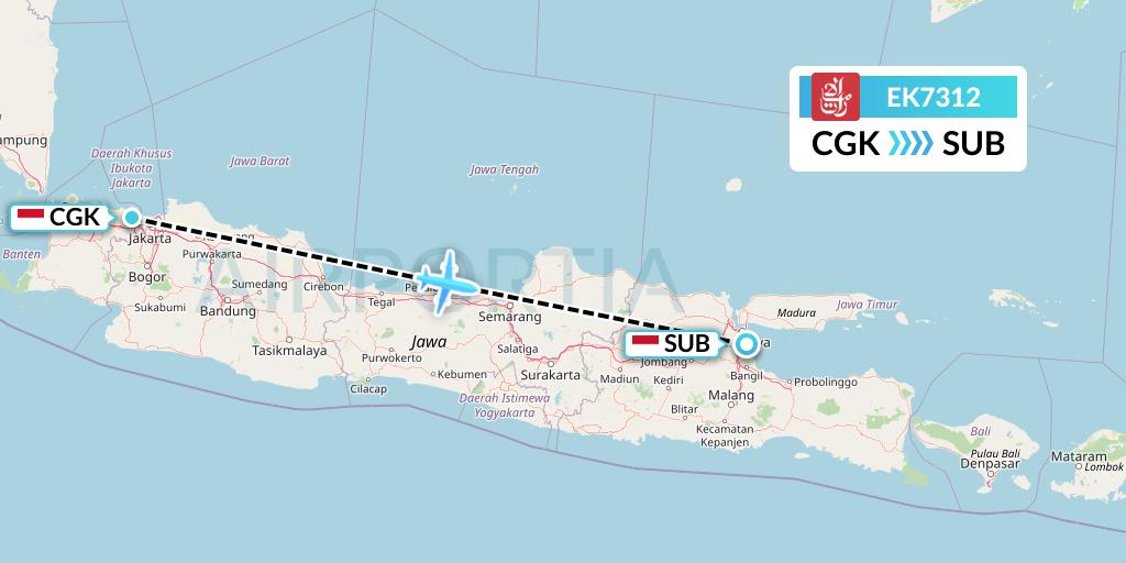 EK7312 Emirates Flight Map: Jakarta to Surabaya