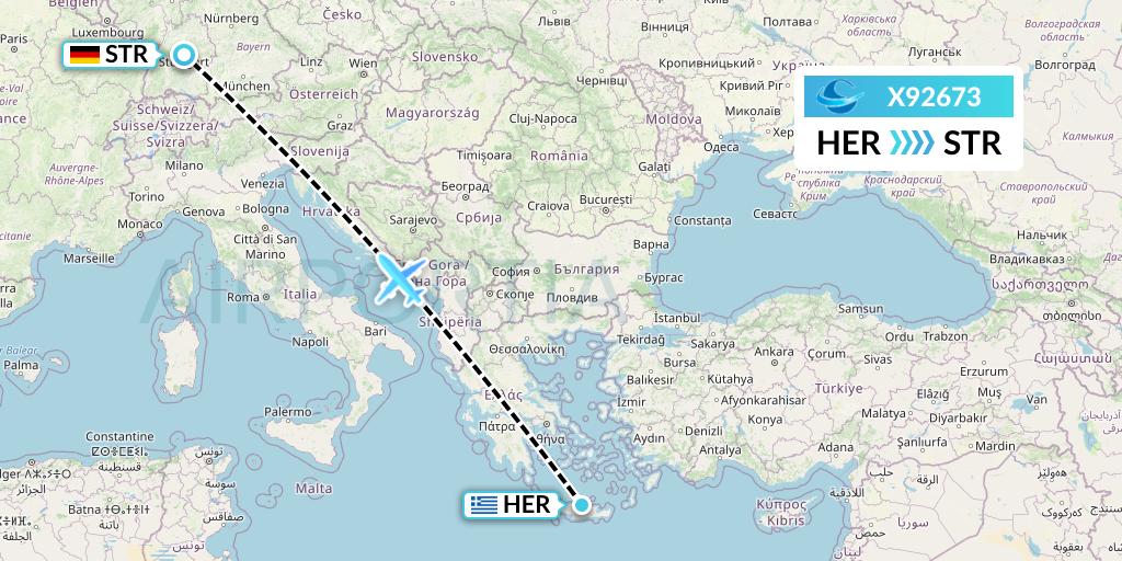 X92673 Avion Express Flight Map: Heraklion to Stuttgart