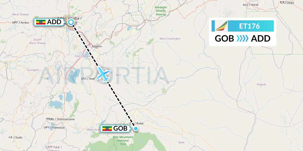 ET176 Ethiopian Airlines Flight Map: Goba to Addis Ababa