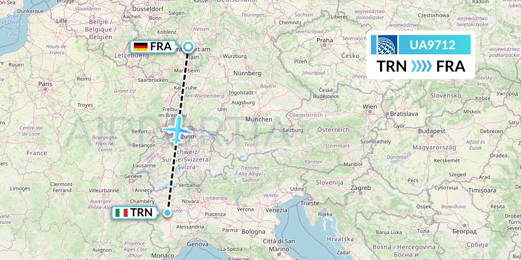 UA9712 United Airlines Flight Map: Turin to Frankfurt