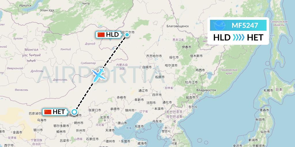 MF5247 Xiamen Airlines Flight Map: Hailar to Hohhot