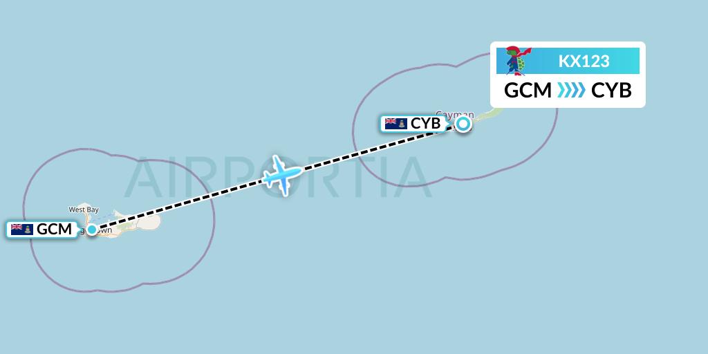 KX123 Cayman Airways Flight Map: George Town to Cayman Brac
