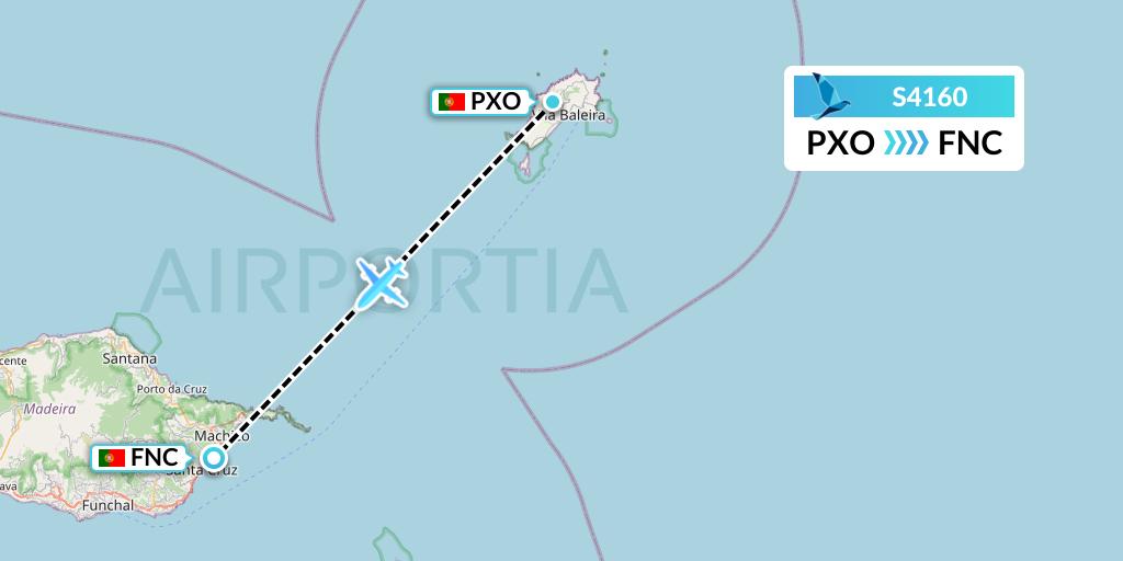 S4160 Azores Airlines Flight Map: Porto Santo to Funchal