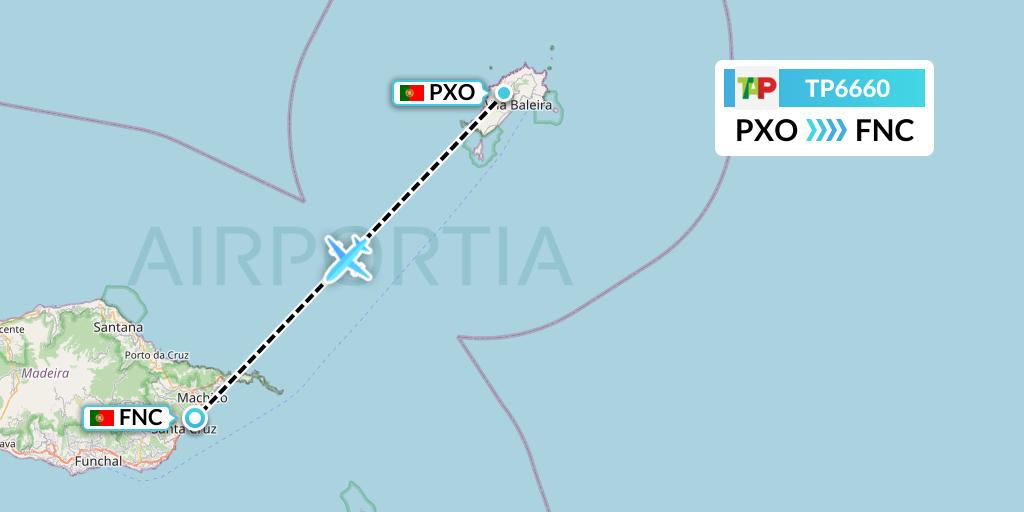 TP6660 TAP Portugal Flight Map: Porto Santo to Funchal