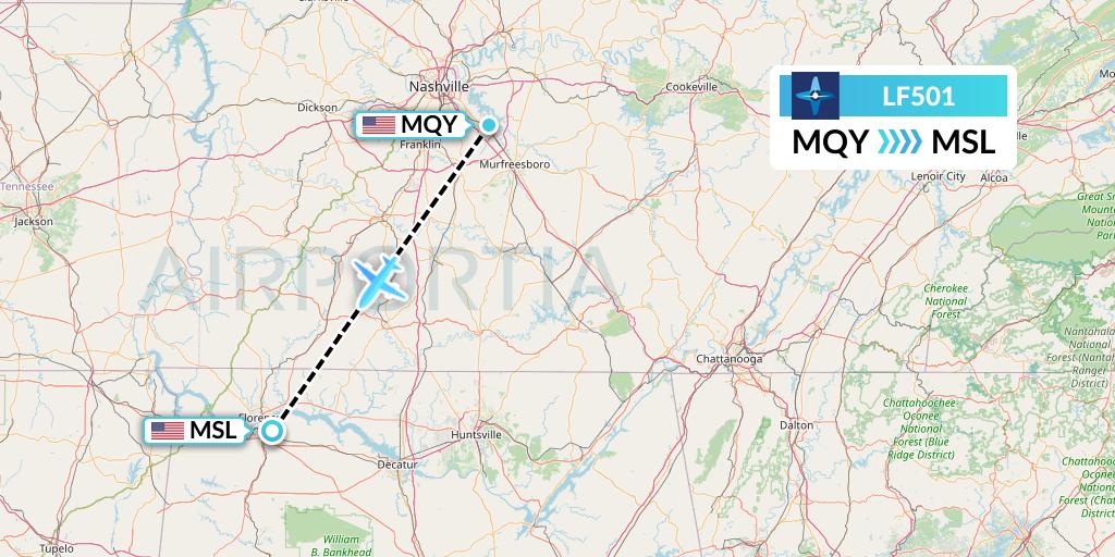 LF501 Corporate Flight Management Flight Map: Smyrna to Muscle Shoals