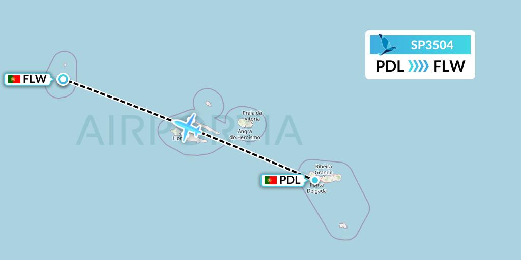 SP3504 SATA Air Acores Flight Map: Ponta Delgada to Flores