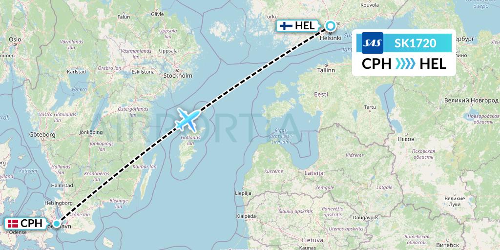 SK1720 SAS Flight Map: Copenhagen to Helsinki