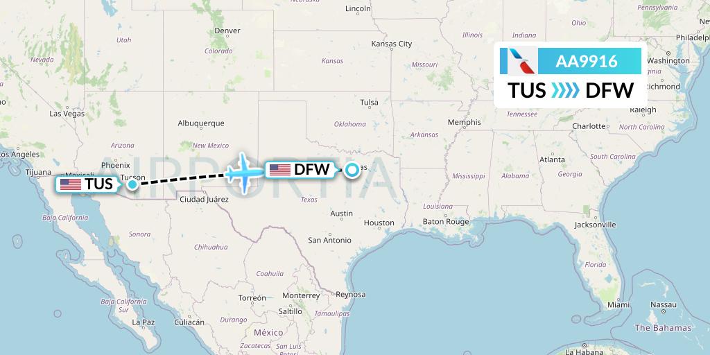 AA9916 American Airlines Flight Map: Tucson to Dallas