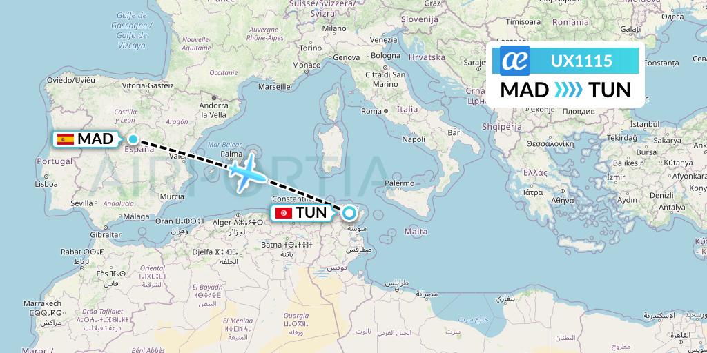 UX1115 Air Europa Flight Map: Madrid to Tunis