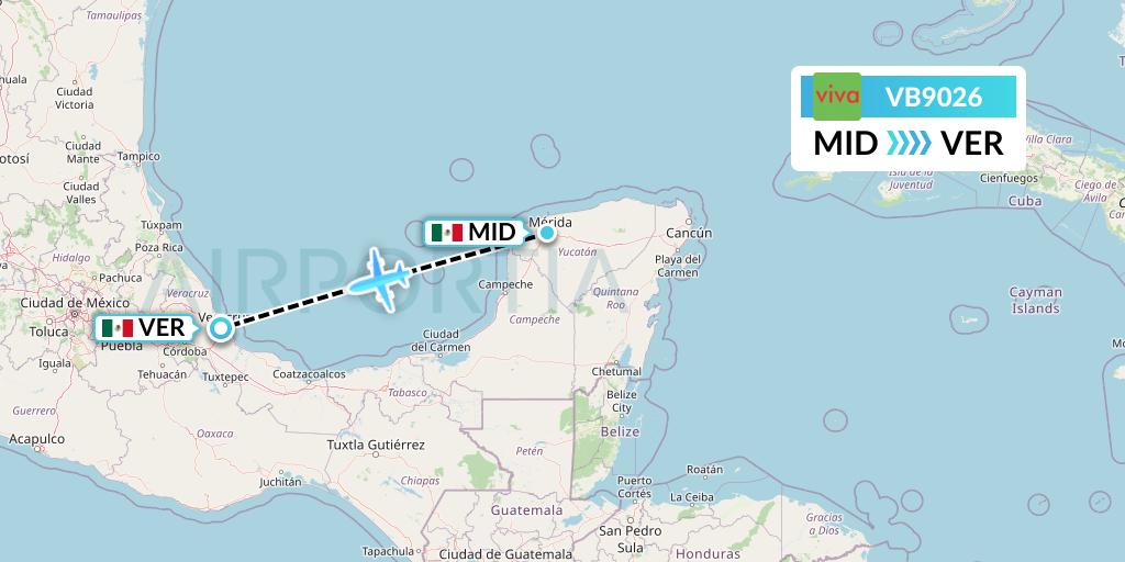 VB9026 VivaAerobus Flight Map: Merida to Veracruz