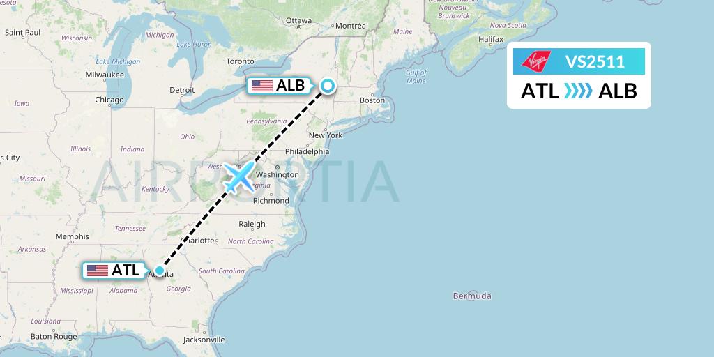 VS2511 Virgin Atlantic Airways Flight Map: Atlanta to Albany