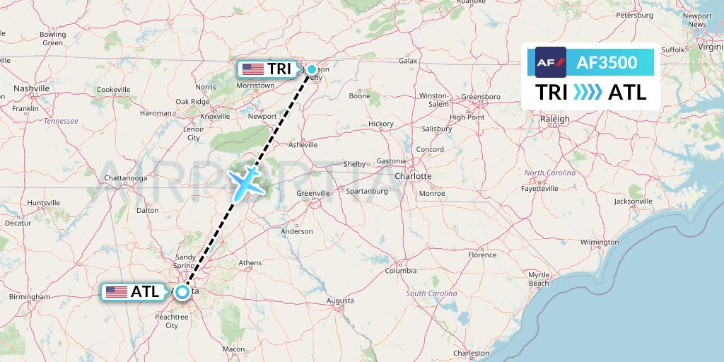 AF3500 Air France Flight Map: Blountville to Atlanta