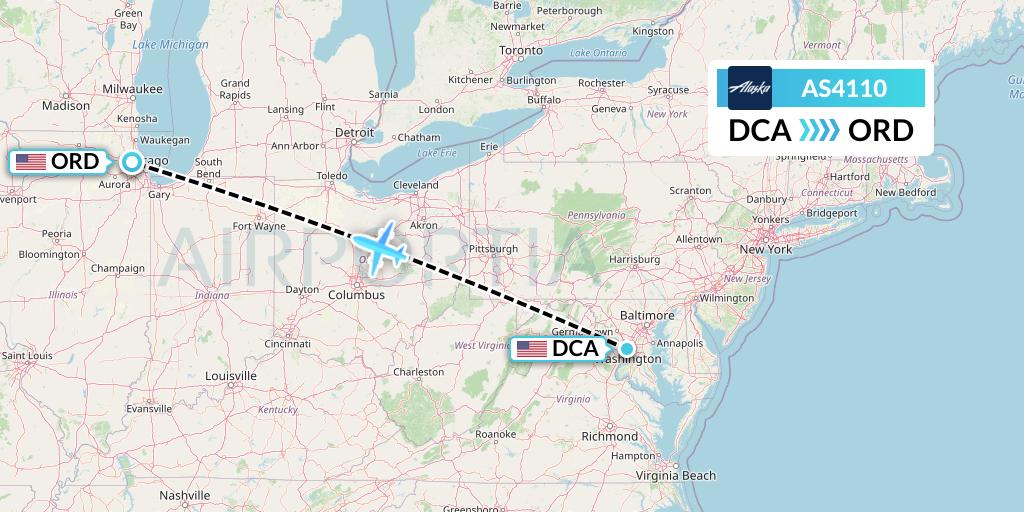 AS4110 Alaska Airlines Flight Map: Washington to Chicago