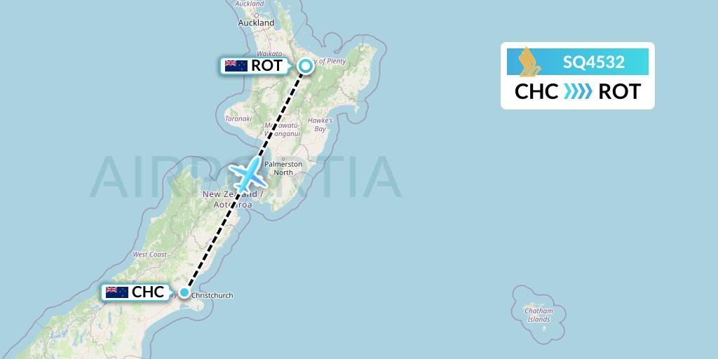 SQ4532 Singapore Airlines Flight Map: Christchurch to Rotorua